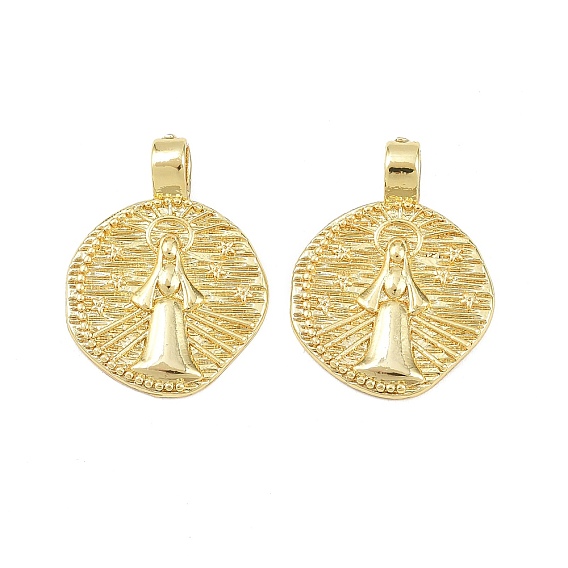 Латунные подвески, плоские круглые с Девой Марией, долговечный, стойки покрытие