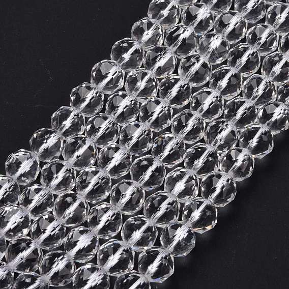 Natural Quartz Crystal Beads Strands, Star Cut Round Beads, Faceted