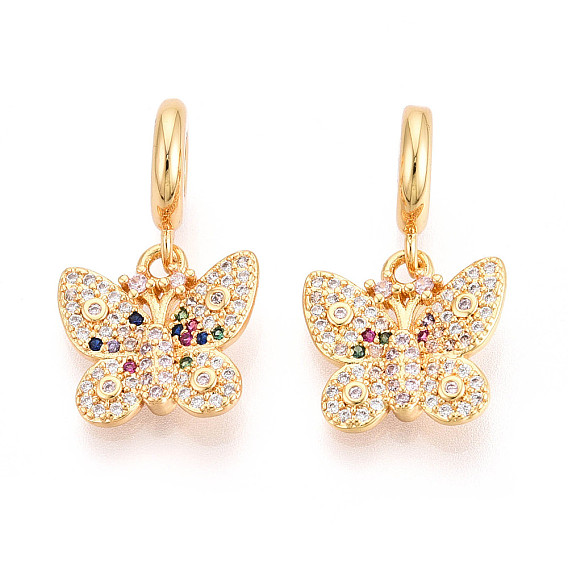 Латунное микропейв с кубическим цирконием европейские подвески с подвесками, бабочка, Подвески с большими отверстиями