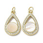 Brass Micro Pave Cubic Zirconia Pendants, with Shell, Teardrop