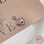 Rhodium Plated 925 Sterling Silver Enamel European Dangle Charms, Large Hole Pendants, Heart with Word Mom