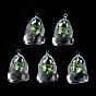 Halloween Transparent Resin Enamel Pendants, with Platinum Plated Brass Loops and Light Green Cubic Zirconia, Ghost Charm