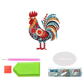 Rooster DIY Diamond Painting Kit, Including Acrylic Rhinestones Bag, Diamond Sticky Pen, Tray Plate, Oval Base, Glue Clay and Canvas