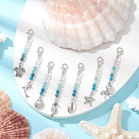 7шт. 7 стили подвесные украшения из натурального кварцевого кристалла, апатита и амазонита, с подвеской из сплава и застежкой-клешней, разнообразные