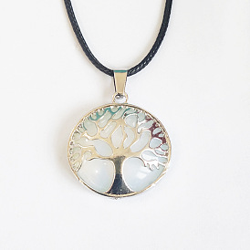 Ожерелья из сплава с подвесками из драгоценных камней и дерева жизни, черные шнуровые ожерелья для женщин, платина