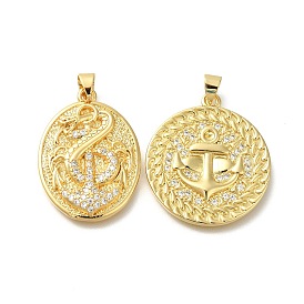 Rack Plating Brass Micro Pave Cubic Zirconia Pendants, Long-Lasting Plated, Lead Free & Cadmium Free, Anchor Charms