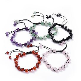 Adjustable Nylon Cord Braided Bead Bracelets, with Natural Gemstone Beads