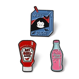 Drink/Chilli Sauce Enamel Pins, Black Alloy Brooches for Backpack Clothes