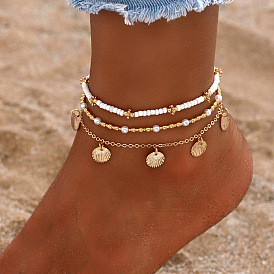 Подвески из сплава с имитацией жемчуга и стеклянных бусин в стиле бохо 3 многослойные браслеты на ногу для женщин, золотые, белые