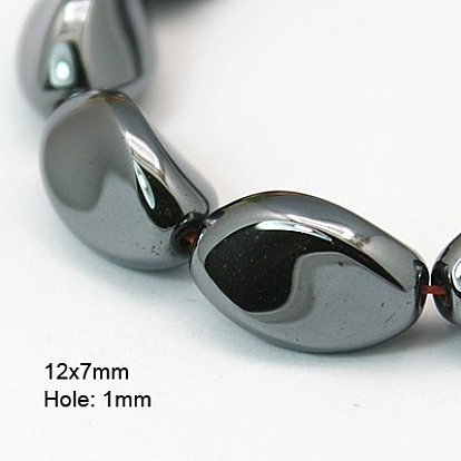 Non-Magnetic Synthetic Hematite Beads Strands, Twist, 12x7mm, Hole: 1mm