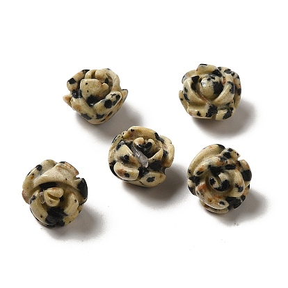 Natural Dalmatian Jasper Carved Flower Scattered Beads, Rose