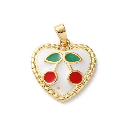 Латунь эмаль подвески, сердце с вишней