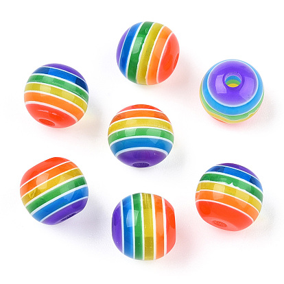 Transparent Stripe Resin Beads, Round