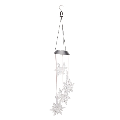 LED Solar Powered Snowflake Wind Chime, Waterproof, with Resin and Iron Findings, for Outdoor, Garden, Yard, Festival Decoration, Christmas Theme