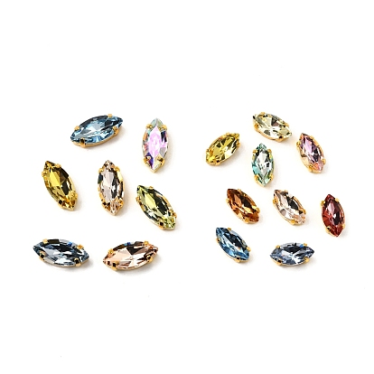 Шить на горный хрусталь, стекло горный хрусталь, лошадиный глаз , с позолоченными латунными зубцами