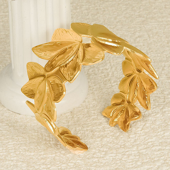 Элегантные цветочные 304 браслеты-манжеты из нержавеющей стали для женщин