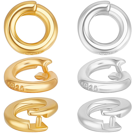 12 Stück 2 Stile 925 Verschlussring aus Sterlingsilber, offene Runde, mit 925 Stempel