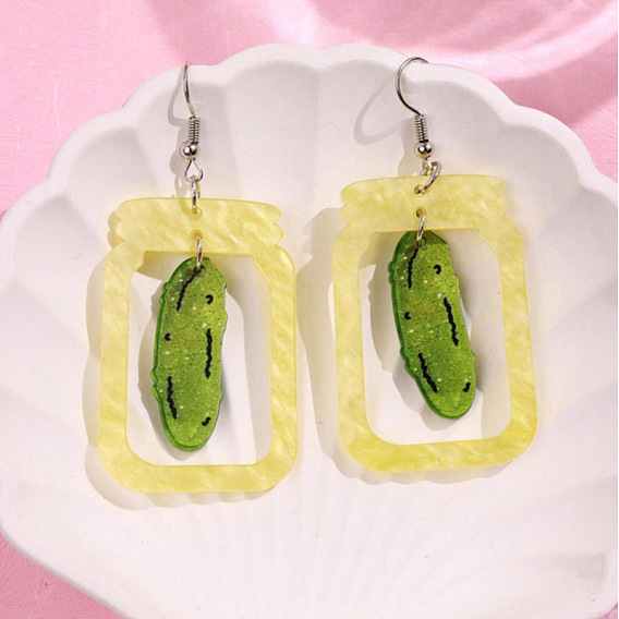 Boucles d'oreilles pendantes en acrylique pour femmes, concombre
