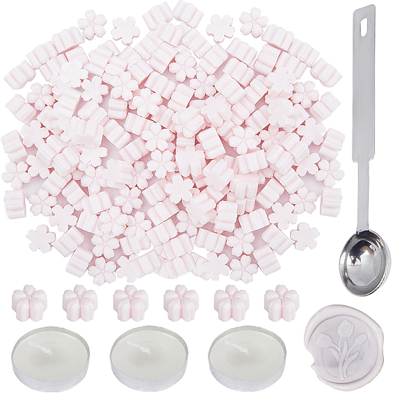 110шт. цветочные частицы сургуча, с ложкой из нержавеющей стали (ПК) и плоскими круглыми свечами (ПК), для ретро печать печать