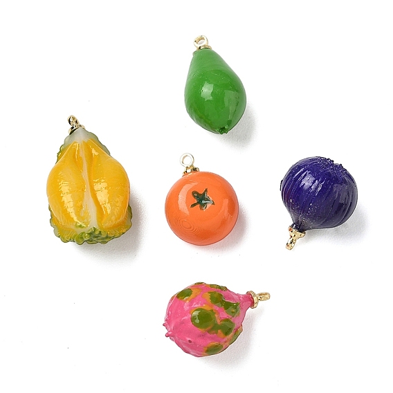 Подвески из непрозрачной смолы с изображением фруктов, с золотой латунной петлей