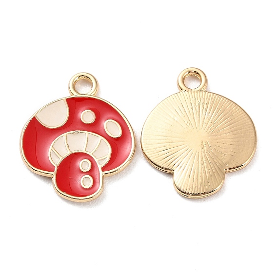 Rack Plating Alloy Enamel Pendants, Cadmium Free & Lead Free & Nickel Free, Golden, Mushroom Charm