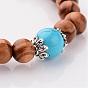 Wood Stretch Bracelets, with Gemstone Beads and Metal Findings, 55mm