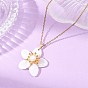 Natural Pearl and Shell Flower Pendant 304 Stainless Steel Cable Chain Necklaces, White