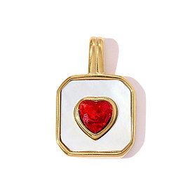 304 из нержавеющей стали подвески оболочки, квадрат с подвеской в виде сердца, с кубического циркония, ионное покрытие (ip), реальный 18 k позолоченный