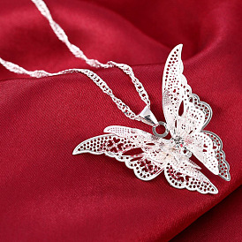 925 Silver Hollow Point Butterfly Necklace Wings Multilayer Pendant Jewelry Unisex