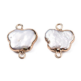 Electroplate Natural Baroque Pearl Keshi Pearl Connector Charms, Cultured Freshwater Pearl, with Iron Findings, Butterfly