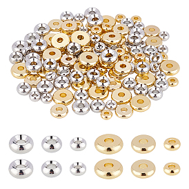 120Pcs 6 Style Real Platinum & Real 18K Gold Plated Brass Spacer Beads, Nickel Free, Flat Round