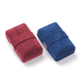 Rectangle Velvet Ring Jewelry Boxes, with PU and Iron, for Proposal, Engagement, Wedding, Gift