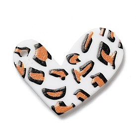 Leopard Pattern Opaque Acrylic Pendants, for DIY Earring Accessories, Heart