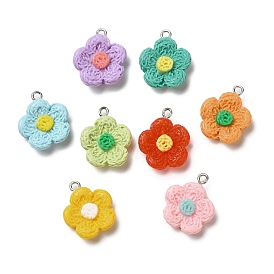 Opaque Resin Pendants, Flower Charms with Platinum Plated Iron Loops