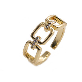 Double-layered chain adjustable zircon ring for women, minimalist style tail ring.