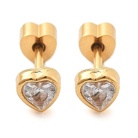 304 серьги-гвоздики из нержавеющей стали со стразами для женщин, сердце, ионное покрытие (ip)