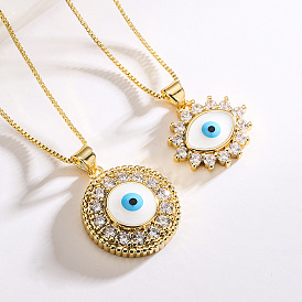 Australian bronze-plated gold-plated zircon dripping oil devil's eye geometric pendant necklace niche high-end clavicle chain