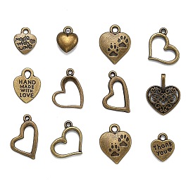 Ideas for Valentine Day Gifts Tibetan Style Alloy Pendants, Heart, Mixed Style, 12~52x10~49x1.5~16mm, Hole: 1~5.5mm