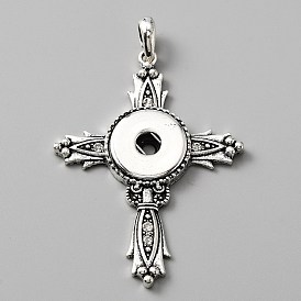 Alloy Rhinestone Hang Snap Base Pendants, for Interchangeable Snap Charms Jewelry Making, Cross