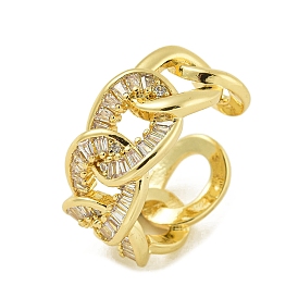 Brass with Cubic Zirconia Open Cuff Rings for Women, Lead Free & Cadmium Free, Real 18K Gold Plated