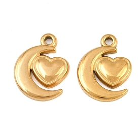Pendentifs en acier inoxydable, breloques cœur et lune, placage ionique (ip)