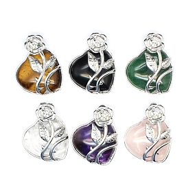Gemstone Pendants, Heart Charms with Flower