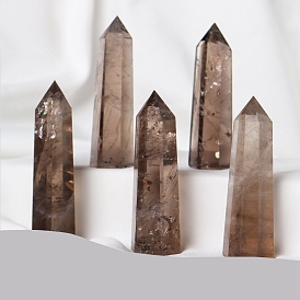 Natural Smoky Quartz Pointed Prism Bar Home Display Decoration, Healing Stone Wands, for Reiki Chakra Meditation Therapy Decos, Faceted Bullet