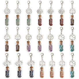 7 Чакра натуральный красный авантюрин, красная яшма, зеленый авантюрин, тигровый глаз, синтетическая бирюза, аметист и лазурит в стеклянной бутылке желаний подвеска украшения, Сплав с застежками