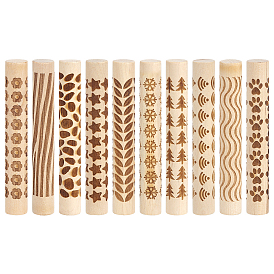 10Pcs 10 Styles Wooden Handle Clay Texture Roller, Pottery Tools