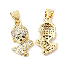 Brass Micro Pave Clear & Clack Cubic Zirconia Pendants, Dog Charms