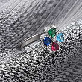 Вращающиеся манжеты из латуни с микропаве из кубического циркония для женщин, клевер