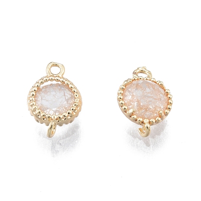 Brass Pave Cubic Zirconia Connector Charms, Real 18K Gold Plated, Flat Round