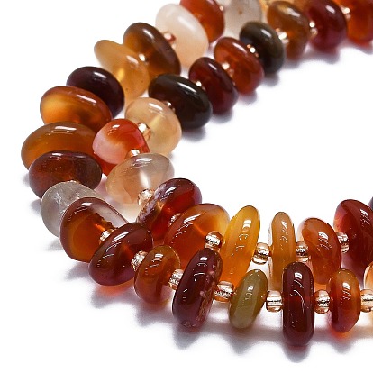 Natural Red Agate Beads Strands, with Seed Beads, Flat, Dyed & Heated
