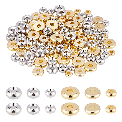 120Pcs 6 Style Real Platinum & Real 18K Gold Plated Brass Spacer Beads, Nickel Free, Flat Round